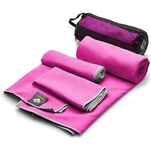 OlimpiaFit,Pink 3 Size/4 Piece Pack of Lightweight Microfiber Travel Towels w/Ba